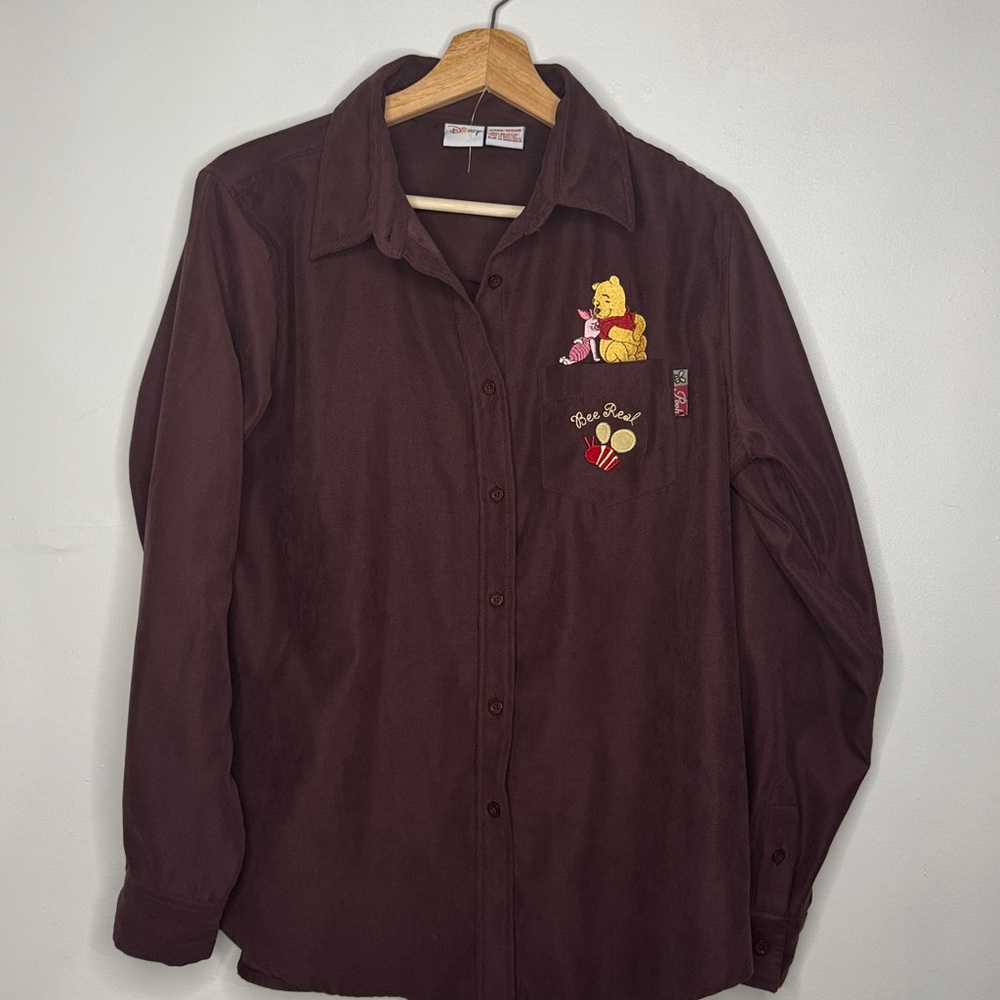 Disney Burgundy Button Down Shirt with Pooh Embroidery